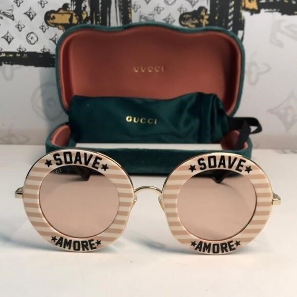 New Authentic Gucci Striped Beige Sunglasses GG0113s 009 main image 10